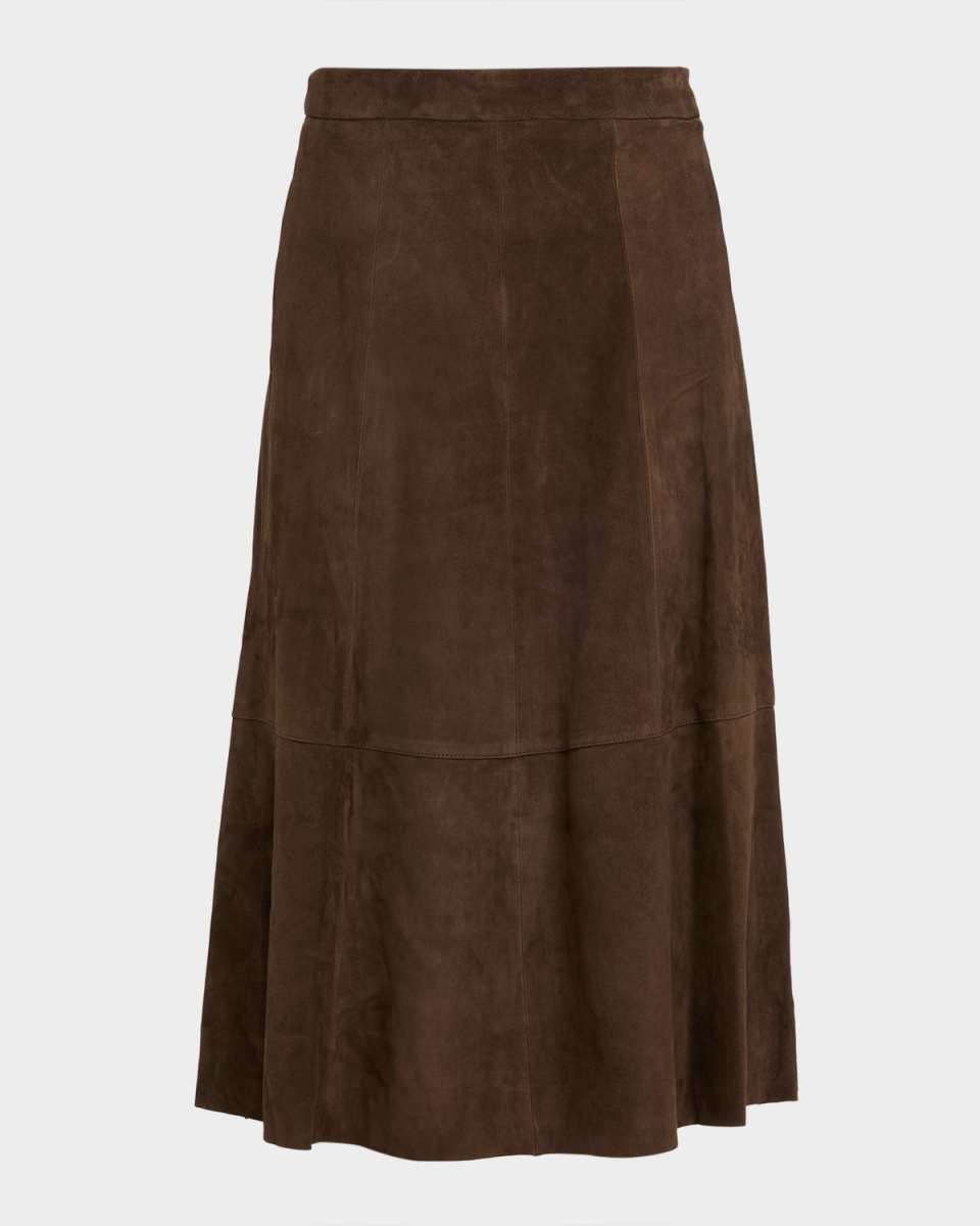 Mid-Rise Flared Suede Skirt